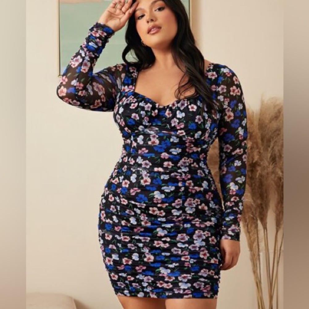 SHEIN Multicolor Floral Long Sleeve Dress